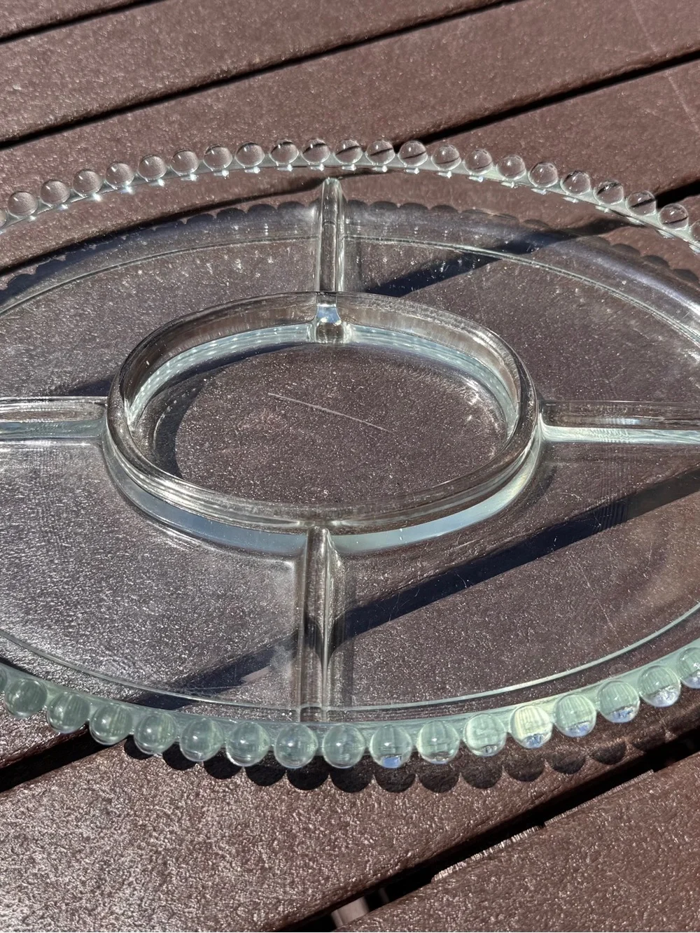 Imperial Glass Candlewick - Clear Glass Divided Serving Tray with Beaded Edge